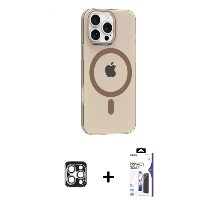 MARSİLYAN™- iPhone 16 Pro Max Kılıf Pusula Form Özel Seri - Siyah Bilvis 3X AR Hayalet Cam Ekran Koruyucu + PVD Metal Kamera Lens - GS