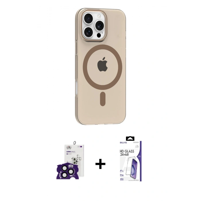 MARSİLYAN™- iPhone 16 Pro Max Kılıf Pusula Form Özel Seri - Siyah Bilvis 3X AR HD Cam Ekran Koruyucu + Bilvis Titan Kamera Lens - SH