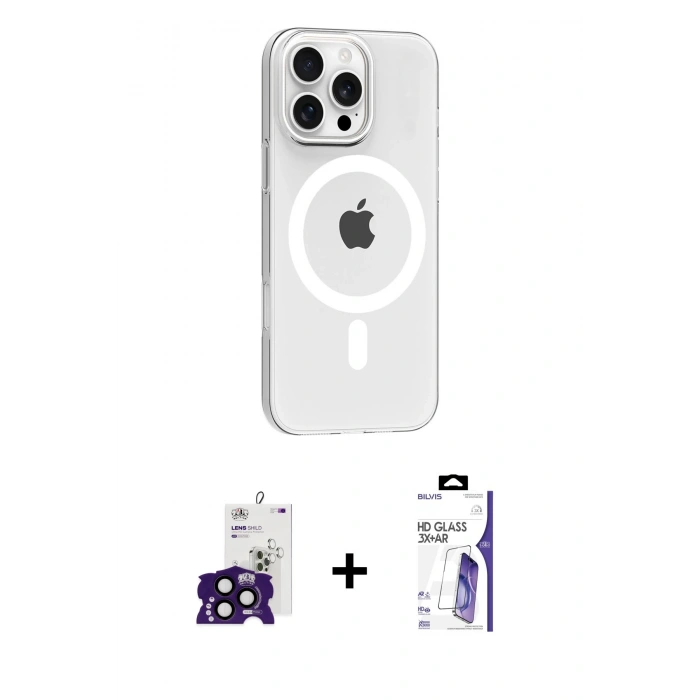 MARSİLYAN™- iPhone 16 Pro Max Kılıf Pusula Form Özel Seri - Siyah Bilvis 3X AR HD Cam Ekran Koruyucu + Bilvis Titan Kamera Lens - SH