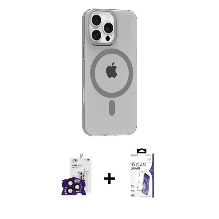MARSİLYAN™- iPhone 16 Pro Max Kılıf Pusula Form Özel Seri - Siyah Bilvis 3X AR HD Cam Ekran Koruyucu + Bilvis Titan Kamera Lens - SH