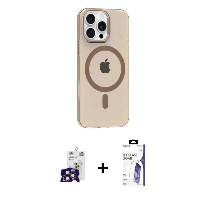 MARSİLYAN™- iPhone 16 Pro Max Kılıf Pusula Form Özel Seri - Siyah Bilvis 3X AR HD Cam Ekran Koruyucu + Bilvis Titan Kamera Lens - TMGI