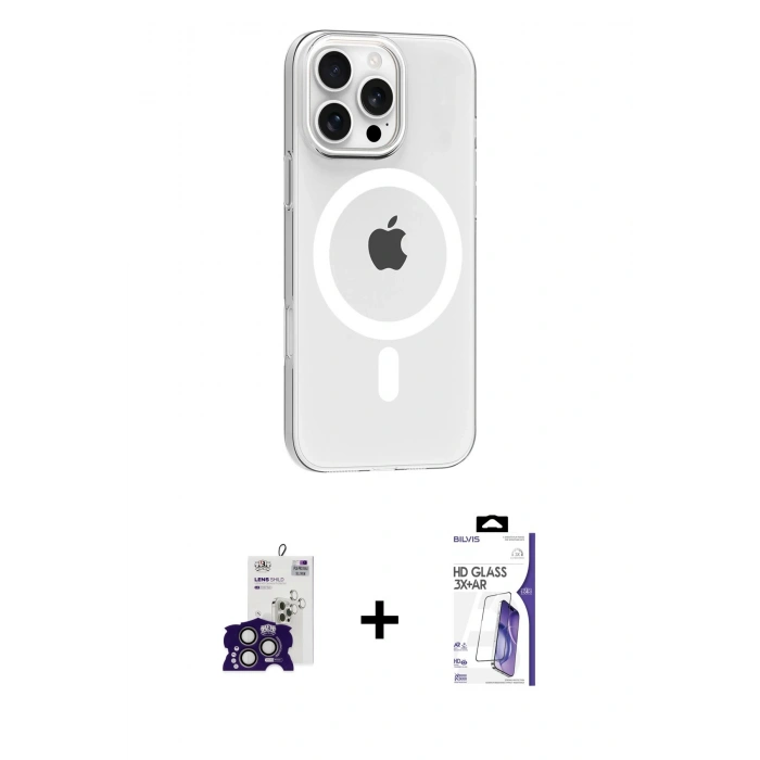 MARSİLYAN™- iPhone 16 Pro Max Kılıf Pusula Form Özel Seri - Siyah Bilvis 3X AR HD Cam Ekran Koruyucu + Bilvis Titan Kamera Lens - TMGI