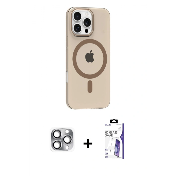 MARSİLYAN™- iPhone 16 Pro Max Kılıf Pusula Form Özel Seri - Siyah Bilvis 3X AR HD Cam Ekran Koruyucu + Pers Alüminyum Kamera Lens - GI