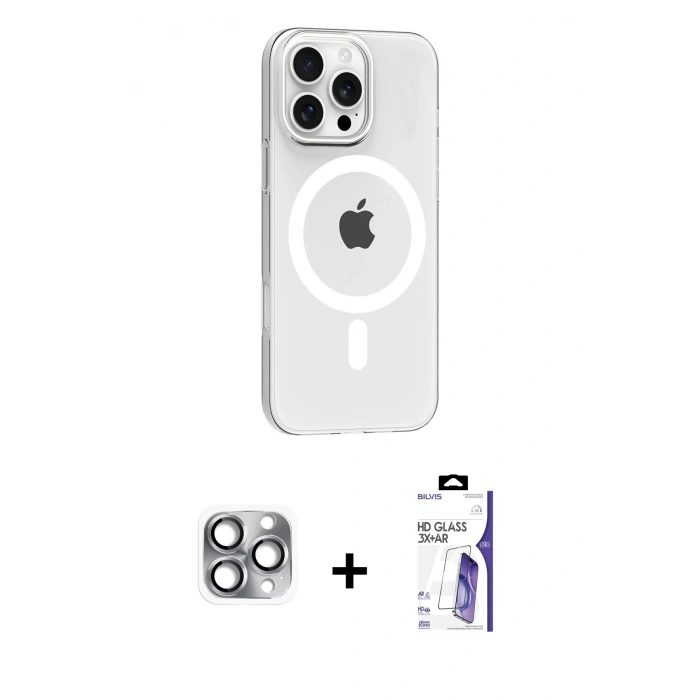 MARSİLYAN™- iPhone 16 Pro Max Kılıf Pusula Form Özel Seri - Siyah Bilvis 3X AR HD Cam Ekran Koruyucu + Pers Alüminyum Kamera Lens - GI