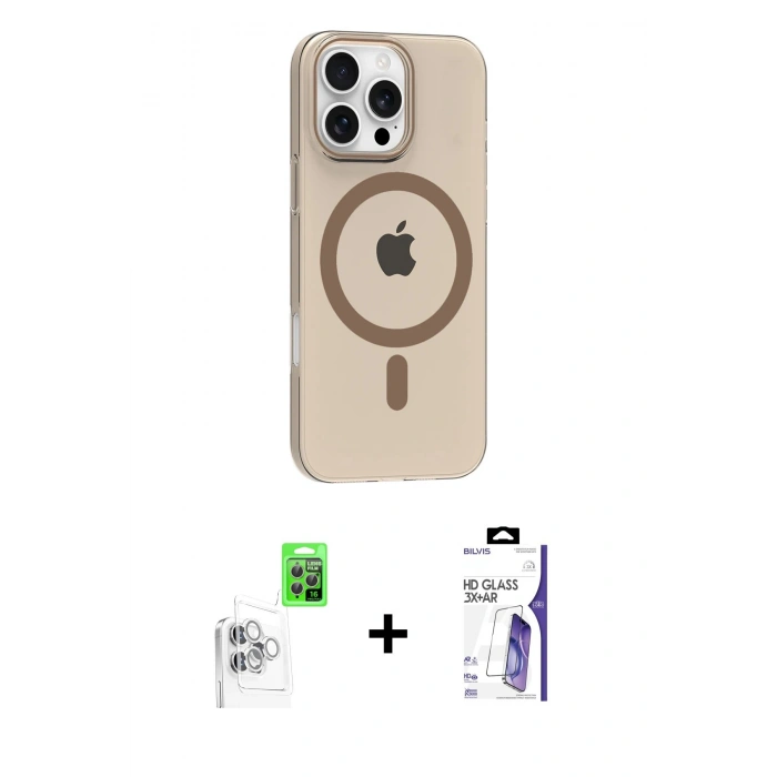 MARSİLYAN™- iPhone 16 Pro Max Kılıf Pusula Form Özel Seri - Siyah Bilvis 3X AR HD Cam Ekran Koruyucu + Raze Metal Kamera Lens - BZ