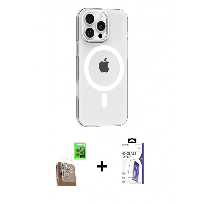 MARSİLYAN™- iPhone 16 Pro Max Kılıf Pusula Form Özel Seri - Siyah Bilvis 3X AR HD Cam Ekran Koruyucu + Raze Metal Kamera Lens - CLTM