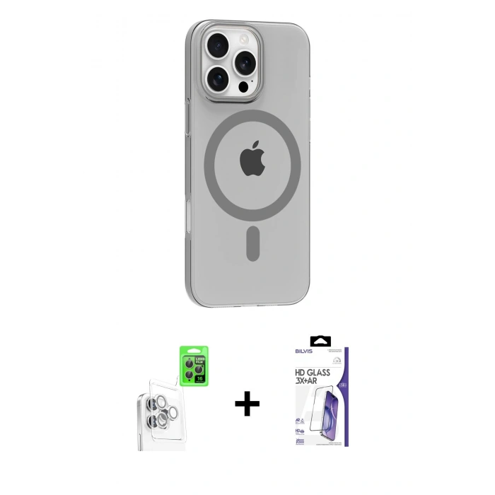 MARSİLYAN™- iPhone 16 Pro Max Kılıf Pusula Form Özel Seri - Siyah Bilvis 3X AR HD Cam Ekran Koruyucu + Raze Metal Kamera Lens - BZ