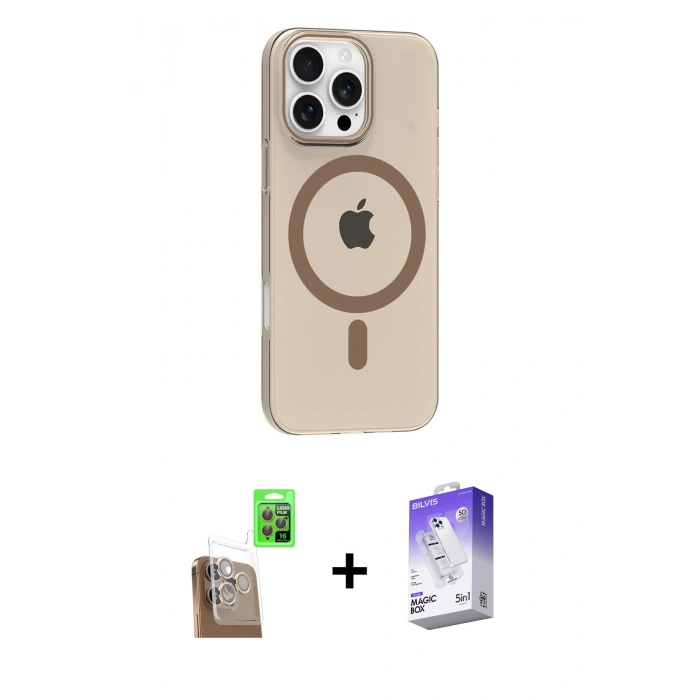 MARSİLYAN™- iPhone 16 Pro Max Kılıf Pusula Form Özel Seri - Siyah Bilvis 5in1 3D Magic Cam Ekran Koruyucu + Raze Metal Kamera Lens - CLTM