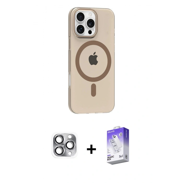 MARSİLYAN™- iPhone 16 Pro Max Kılıf Pusula Form Özel Seri - Siyah Bilvis 5in1 3D Magic Cam Ekran Koruyucu + Pers Alüminyum Kamera Lens - GI
