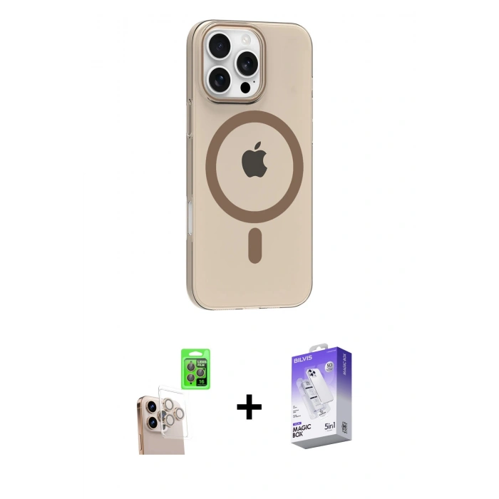 MARSİLYAN™- iPhone 16 Pro Max Kılıf Pusula Form Özel Seri - Siyah Bilvis 5in1 3D Magic Cam Ekran Koruyucu + Raze Metal Kamera Lens - NLGY