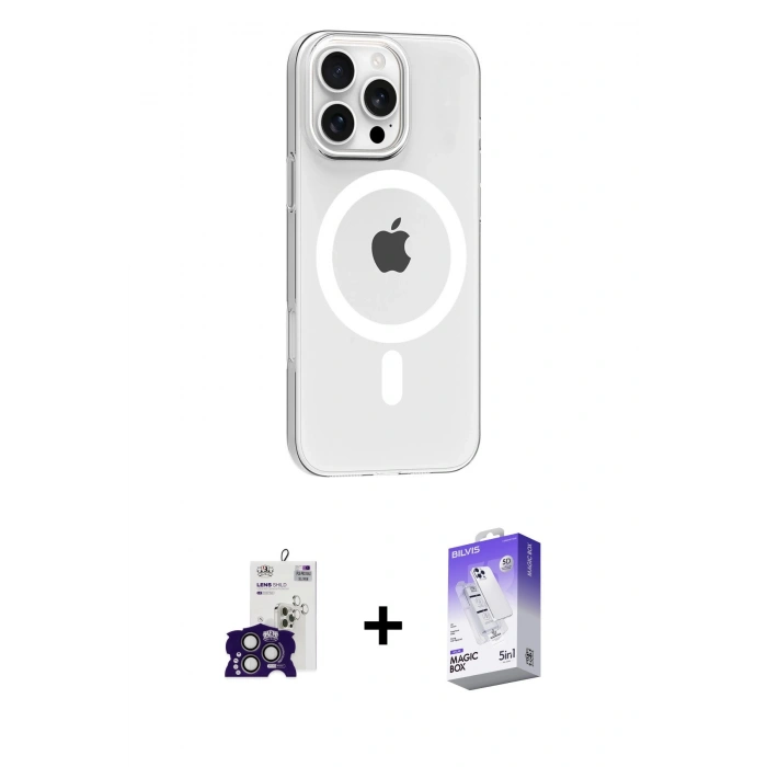 MARSİLYAN™- iPhone 16 Pro Max Kılıf Pusula Form Özel Seri - Siyah Bilvis 5in1 3D Magic Cam Ekran Koruyucu + Bilvis Titan Kamera Lens - TMGI
