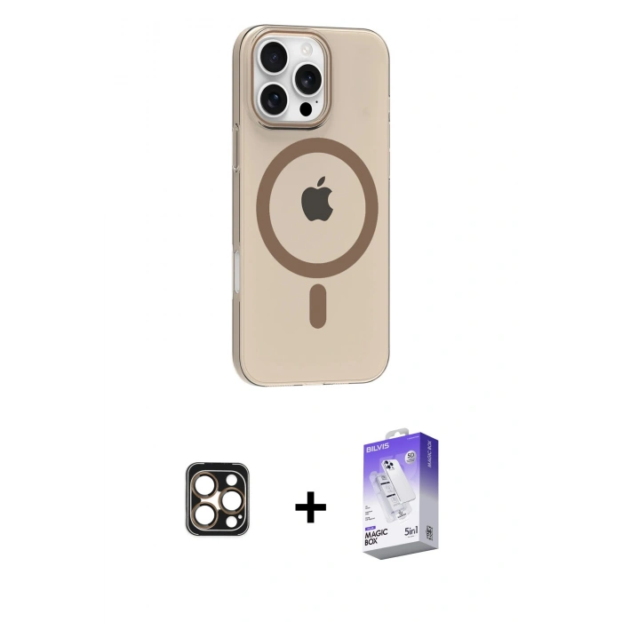 MARSİLYAN™- iPhone 16 Pro Max Kılıf Pusula Form Özel Seri - Siyah Bilvis 5in1 3D Magic Cam Ekran Koruyucu + PVD Metal Kamera Lens - GD