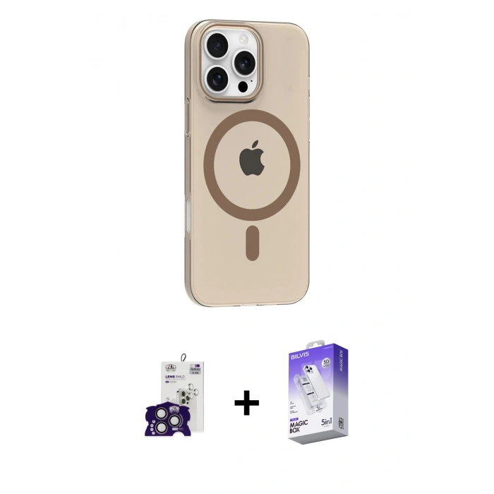 MARSİLYAN™- iPhone 16 Pro Max Kılıf Pusula Form Özel Seri - Siyah Bilvis 5in1 3D Magic Cam Ekran Koruyucu + Bilvis Titan Kamera Lens - TMGI