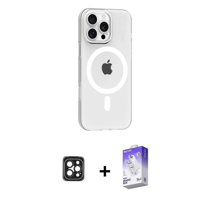 MARSİLYAN™- iPhone 16 Pro Max Kılıf Pusula Form Özel Seri - Siyah Bilvis 5in1 3D Magic Cam Ekran Koruyucu + PVD Metal Kamera Lens - SH