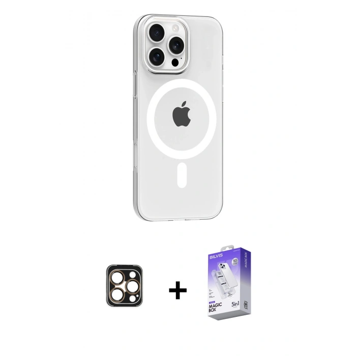 MARSİLYAN™- iPhone 16 Pro Max Kılıf Pusula Form Özel Seri - Siyah Bilvis 5in1 3D Magic Cam Ekran Koruyucu + PVD Metal Kamera Lens - GD