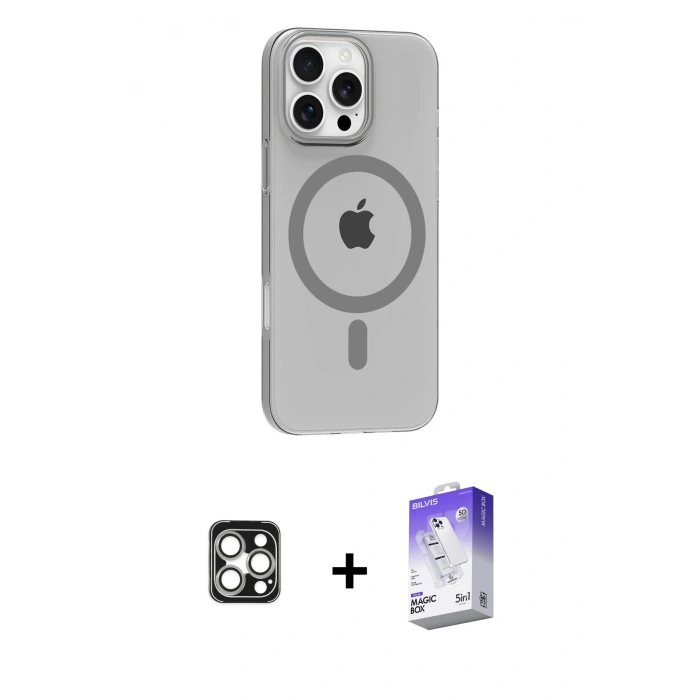MARSİLYAN™- iPhone 16 Pro Max Kılıf Pusula Form Özel Seri - Siyah Bilvis 5in1 3D Magic Cam Ekran Koruyucu + PVD Metal Kamera Lens - GS