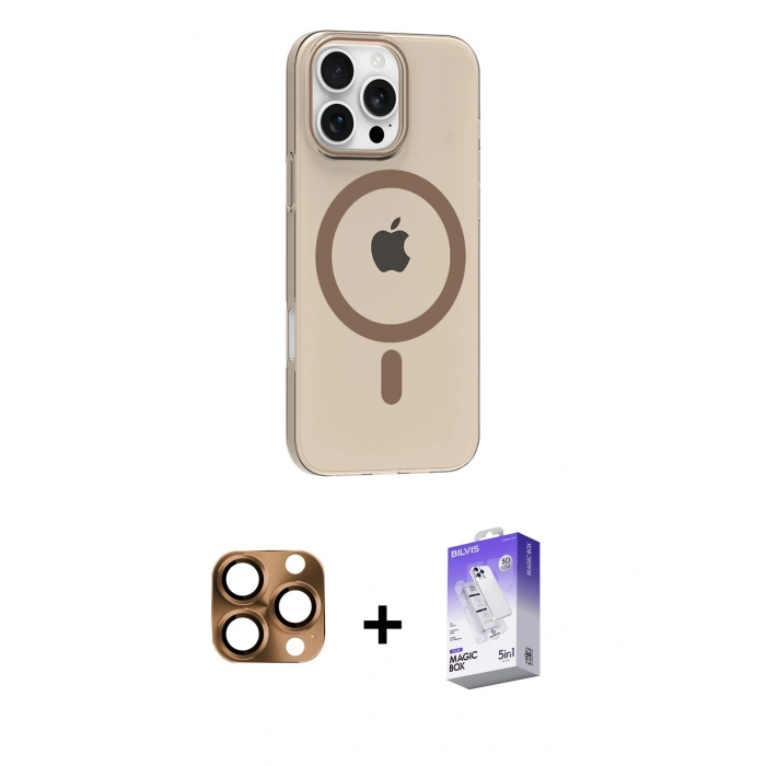 MARSİLYAN™- iPhone 16 Pro Max Kılıf Pusula Form Özel Seri - Siyah Bilvis 5in1 3D Magic Cam Ekran Koruyucu + Pers Alüminyum Kamera Lens - CLTM