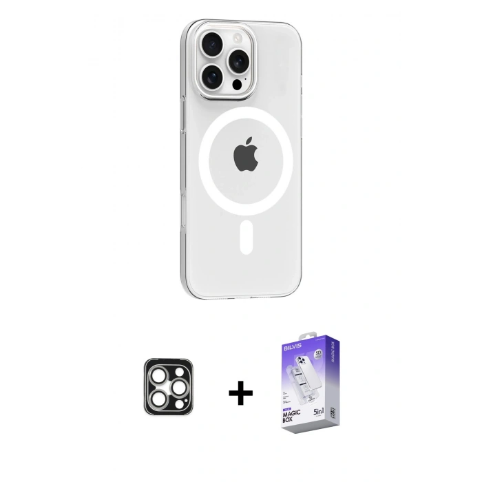 MARSİLYAN™- iPhone 16 Pro Max Kılıf Pusula Form Özel Seri - Siyah Bilvis 5in1 3D Magic Cam Ekran Koruyucu + PVD Metal Kamera Lens - GS