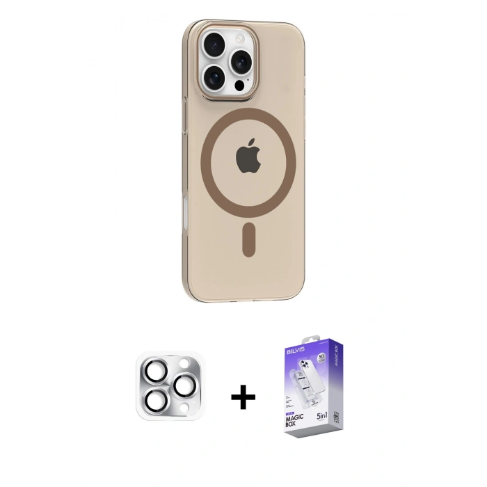 MARSİLYAN™- iPhone 16 Pro Max Kılıf Pusula Form Özel Seri - Siyah Bilvis 5in1 3D Magic Cam Ekran Koruyucu + Pers Alüminyum Kamera Lens - GS