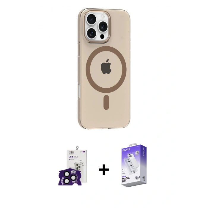 MARSİLYAN™- iPhone 16 Pro Max Kılıf Pusula Form Özel Seri - Siyah Bilvis 5in1 3D Magic Cam Ekran Koruyucu + Bilvis Titan Kamera Lens - SH