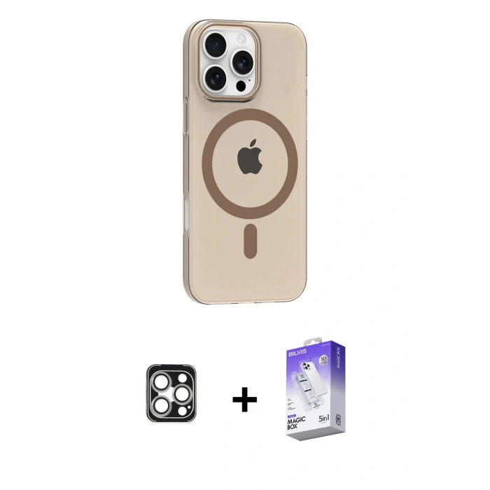 MARSİLYAN™- iPhone 16 Pro Max Kılıf Pusula Form Özel Seri - Siyah Bilvis 5in1 3D Magic Cam Ekran Koruyucu + PVD Metal Kamera Lens - GS