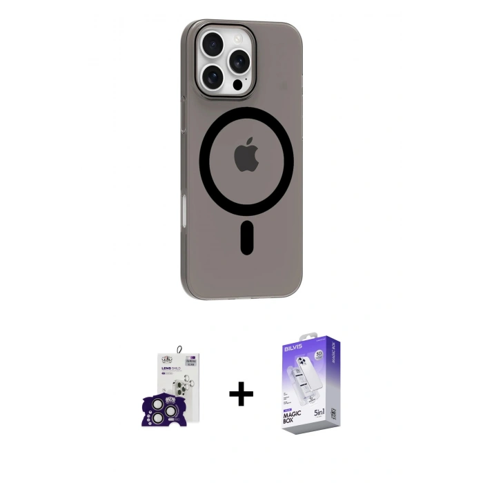 MARSİLYAN™- iPhone 16 Pro Max Kılıf Pusula Form Özel Seri - Siyah Bilvis 5in1 3D Magic Cam Ekran Koruyucu + Bilvis Titan Kamera Lens - TMGI