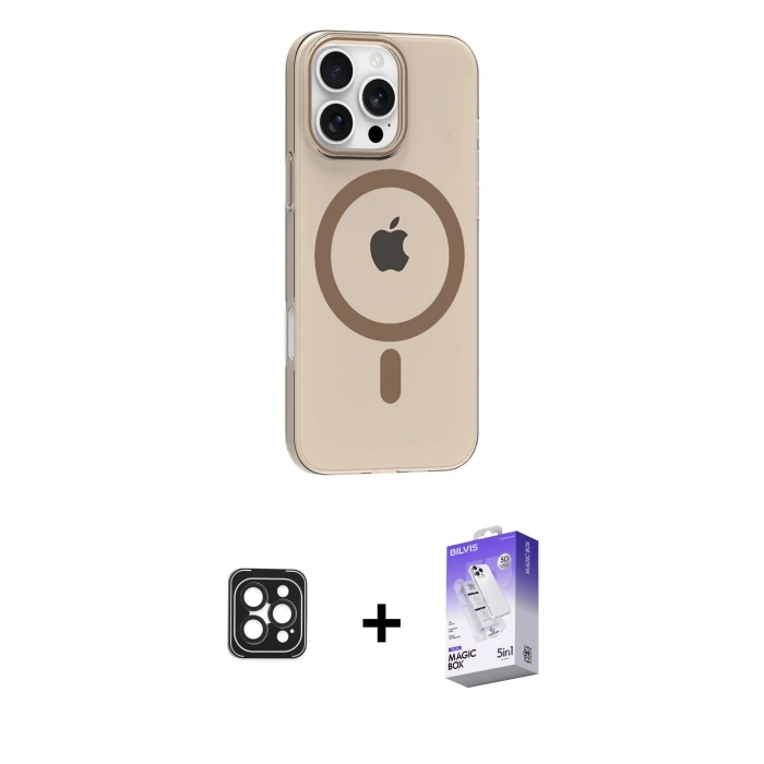 MARSİLYAN™- iPhone 16 Pro Max Kılıf Pusula Form Özel Seri - Siyah Bilvis 5in1 3D Magic Cam Ekran Koruyucu + PVD Metal Kamera Lens - SH