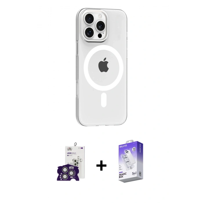 MARSİLYAN™- iPhone 16 Pro Max Kılıf Pusula Form Özel Seri - Siyah Bilvis 5in1 3D Magic Cam Ekran Koruyucu + Bilvis Titan Kamera Lens - GS