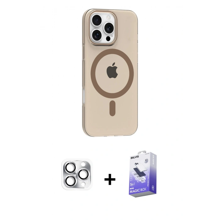 MARSİLYAN™- iPhone 16 Pro Max Kılıf Pusula Form Özel Seri - Siyah Bilvis 5in1 5D Magic Hayalet Cam Ekran Koruyucu + Pers Alüminyum Kamera Lens - GS