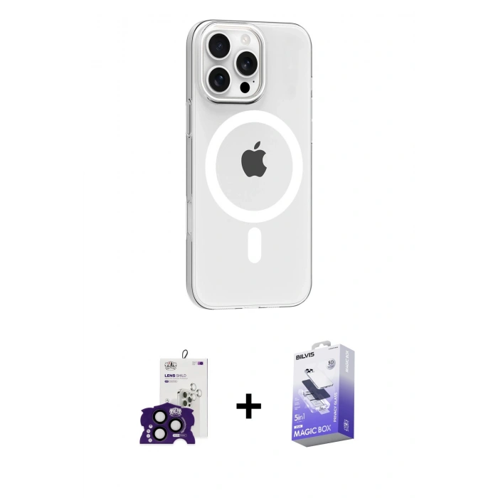 MARSİLYAN™- iPhone 16 Pro Max Kılıf Pusula Form Özel Seri - Siyah Bilvis 5in1 5D Magic Hayalet Cam Ekran Koruyucu + Bilvis Titan Kamera Lens - SH