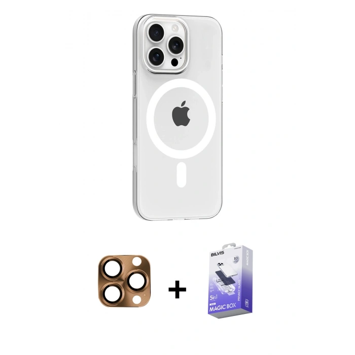 MARSİLYAN™- iPhone 16 Pro Max Kılıf Pusula Form Özel Seri - Siyah Bilvis 5in1 5D Magic Hayalet Cam Ekran Koruyucu + Pers Alüminyum Kamera Lens - CLTM