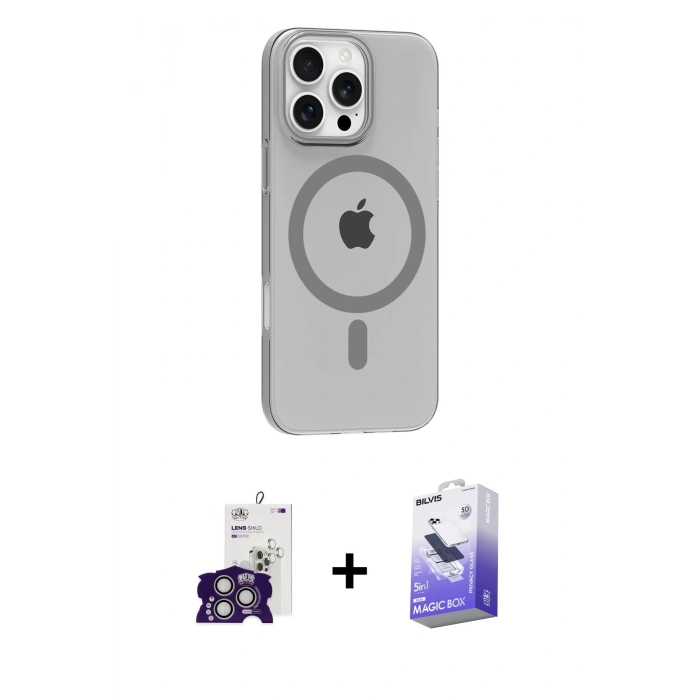 MARSİLYAN™- iPhone 16 Pro Max Kılıf Pusula Form Özel Seri - Siyah Bilvis 5in1 5D Magic Hayalet Cam Ekran Koruyucu + Bilvis Titan Kamera Lens - GS