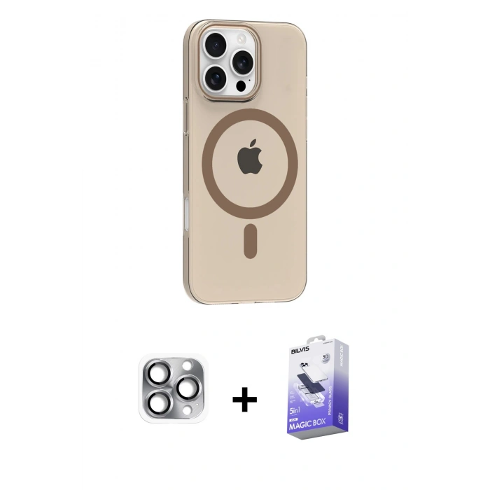 MARSİLYAN™- iPhone 16 Pro Max Kılıf Pusula Form Özel Seri - Siyah Bilvis 5in1 5D Magic Hayalet Cam Ekran Koruyucu + Pers Alüminyum Kamera Lens - GI