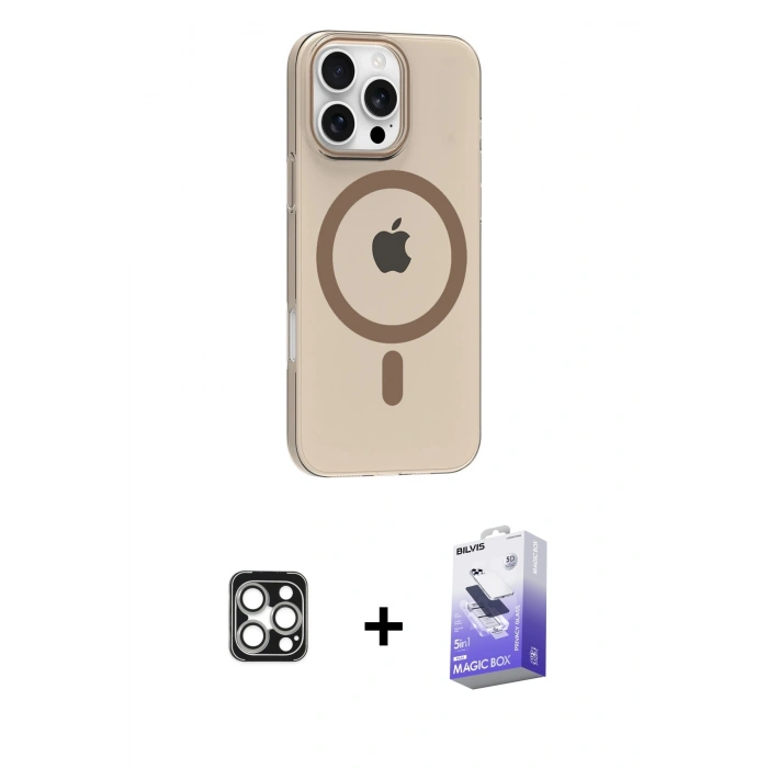 MARSİLYAN™- iPhone 16 Pro Max Kılıf Pusula Form Özel Seri - Siyah Bilvis 5in1 5D Magic Hayalet Cam Ekran Koruyucu + PVD Metal Kamera Lens - GS