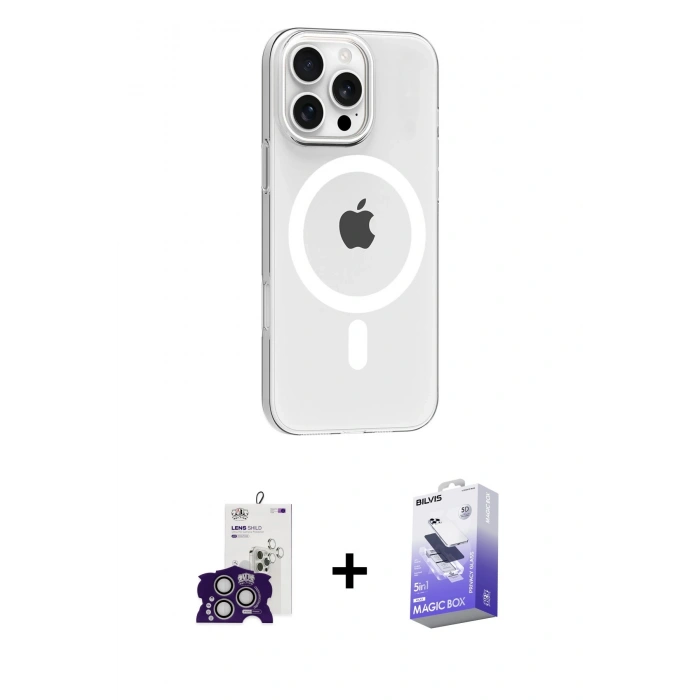 MARSİLYAN™- iPhone 16 Pro Max Kılıf Pusula Form Özel Seri - Siyah Bilvis 5in1 5D Magic Hayalet Cam Ekran Koruyucu + Bilvis Titan Kamera Lens - GS
