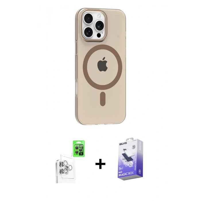 MARSİLYAN™- iPhone 16 Pro Max Kılıf Pusula Form Özel Seri - Siyah Bilvis 5in1 5D Magic Hayalet Cam Ekran Koruyucu + Raze Metal Kamera Lens - BZ