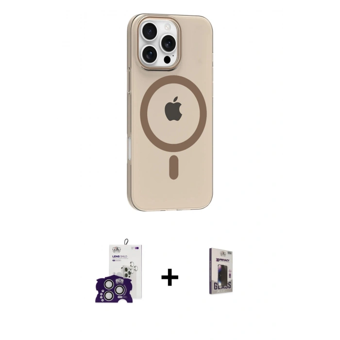 MARSİLYAN™- iPhone 16 Pro Max Kılıf Pusula Form Özel Seri - Siyah Bilvis Hayalet Cam Ekran Koruyucu + Bilvis Titan Kamera Lens - GS