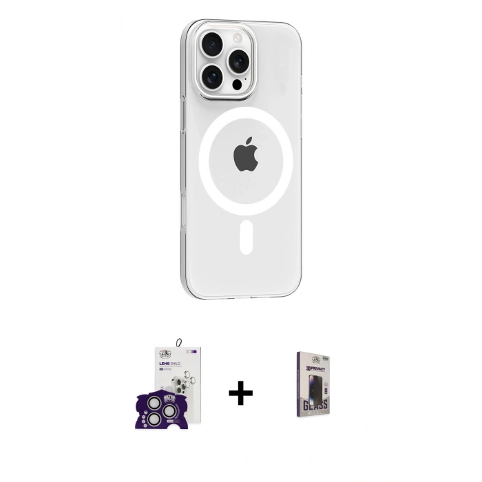 MARSİLYAN™- iPhone 16 Pro Max Kılıf Pusula Form Özel Seri - Siyah Bilvis Hayalet Cam Ekran Koruyucu + Bilvis Titan Kamera Lens - GS