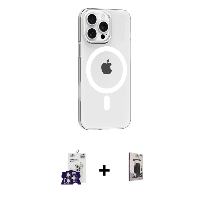 MARSİLYAN™- iPhone 16 Pro Max Kılıf Pusula Form Özel Seri - Siyah Bilvis Hayalet Cam Ekran Koruyucu + Bilvis Titan Kamera Lens - TMGI