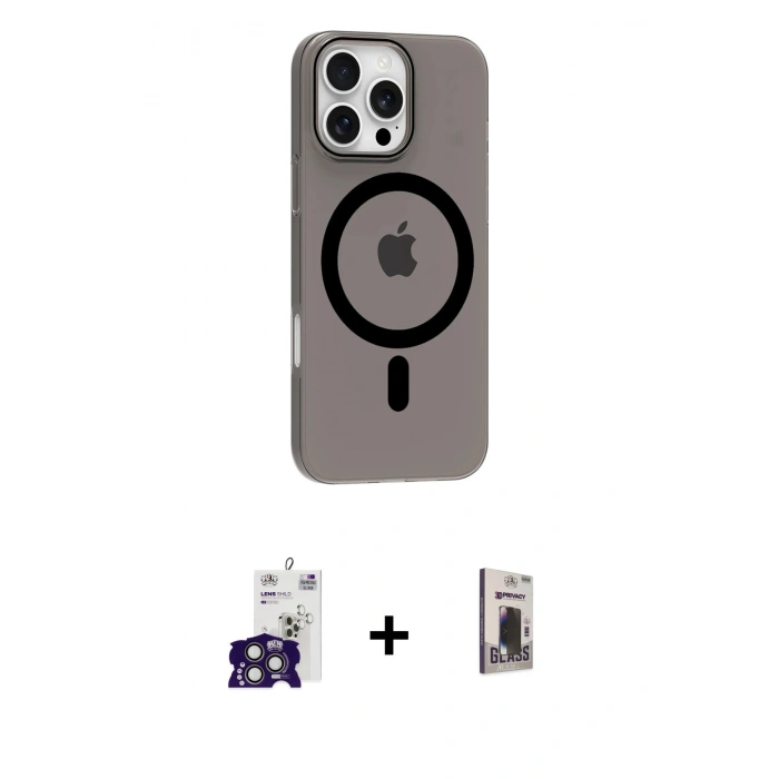 MARSİLYAN™- iPhone 16 Pro Max Kılıf Pusula Form Özel Seri - Siyah Bilvis Hayalet Cam Ekran Koruyucu + Bilvis Titan Kamera Lens - TMGI