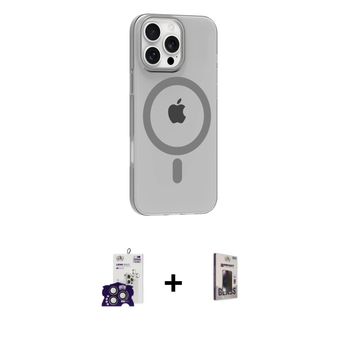 MARSİLYAN™- iPhone 16 Pro Max Kılıf Pusula Form Özel Seri - Siyah Bilvis Hayalet Cam Ekran Koruyucu + Bilvis Titan Kamera Lens - TMGI