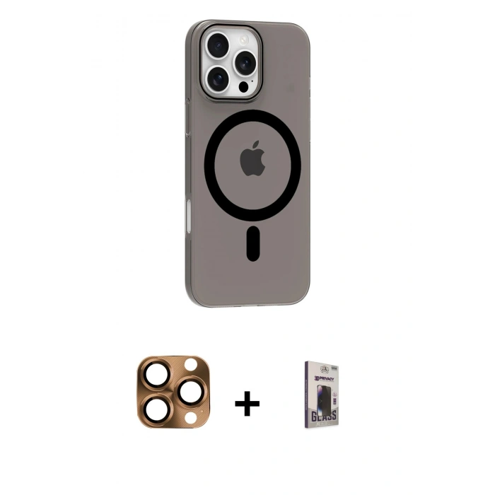 MARSİLYAN™- iPhone 16 Pro Max Kılıf Pusula Form Özel Seri - Siyah Bilvis Hayalet Cam Ekran Koruyucu + Pers Alüminyum Kamera Lens - CLTM