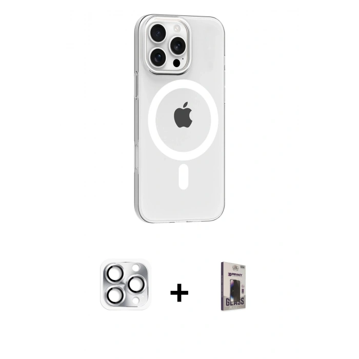 MARSİLYAN™- iPhone 16 Pro Max Kılıf Pusula Form Özel Seri - Siyah Bilvis Hayalet Cam Ekran Koruyucu + Pers Alüminyum Kamera Lens - GS