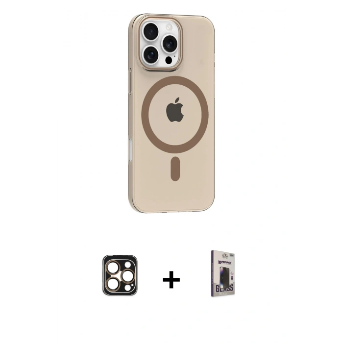 MARSİLYAN™- iPhone 16 Pro Max Kılıf Pusula Form Özel Seri - Siyah Bilvis Hayalet Cam Ekran Koruyucu + PVD Metal Kamera Lens - GD