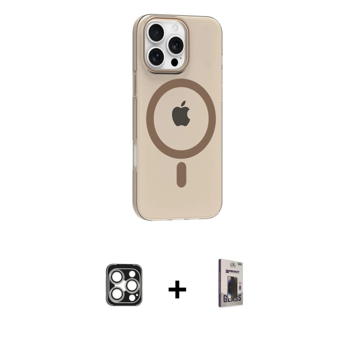 MARSİLYAN™- iPhone 16 Pro Max Kılıf Pusula Form Özel Seri - Siyah Bilvis Hayalet Cam Ekran Koruyucu + PVD Metal Kamera Lens - GS