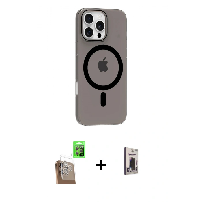 MARSİLYAN™- iPhone 16 Pro Max Kılıf Pusula Form Özel Seri - Siyah Bilvis Hayalet Cam Ekran Koruyucu + Raze Metal Kamera Lens - CLTM