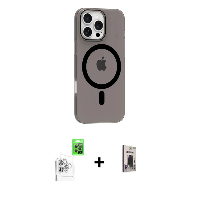 MARSİLYAN™- iPhone 16 Pro Max Kılıf Pusula Form Özel Seri - Siyah Bilvis Hayalet Cam Ekran Koruyucu + Raze Metal Kamera Lens - BZ