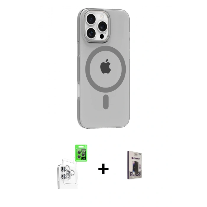MARSİLYAN™- iPhone 16 Pro Max Kılıf Pusula Form Özel Seri - Siyah Bilvis Hayalet Cam Ekran Koruyucu + Raze Metal Kamera Lens - BZ