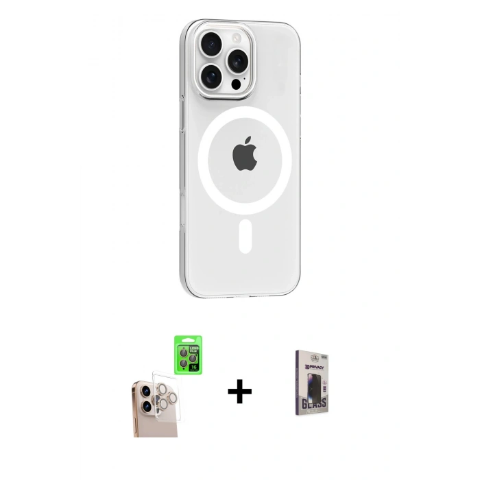 MARSİLYAN™- iPhone 16 Pro Max Kılıf Pusula Form Özel Seri - Siyah Bilvis Hayalet Cam Ekran Koruyucu + Raze Metal Kamera Lens - NLGY