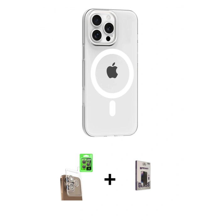 MARSİLYAN™- iPhone 16 Pro Max Kılıf Pusula Form Özel Seri - Siyah Bilvis Hayalet Cam Ekran Koruyucu + Raze Metal Kamera Lens - CLTM